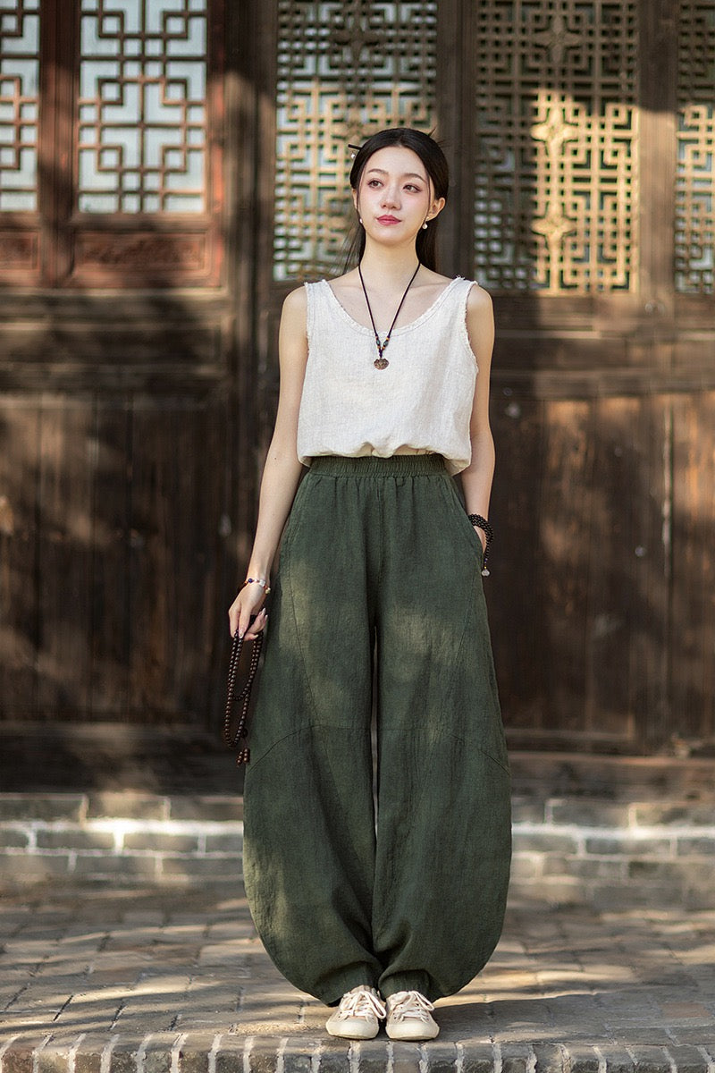 Tao One Tech™ • Cloud Shadow Lantern Meditation Pants • Tech Pockets • Ramie Cotton • Gender Neutral