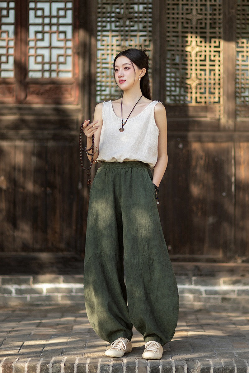 Tao One Tech™ • Cloud Shadow Lantern Meditation Pants • Tech Pockets • Ramie Cotton • Gender Neutral