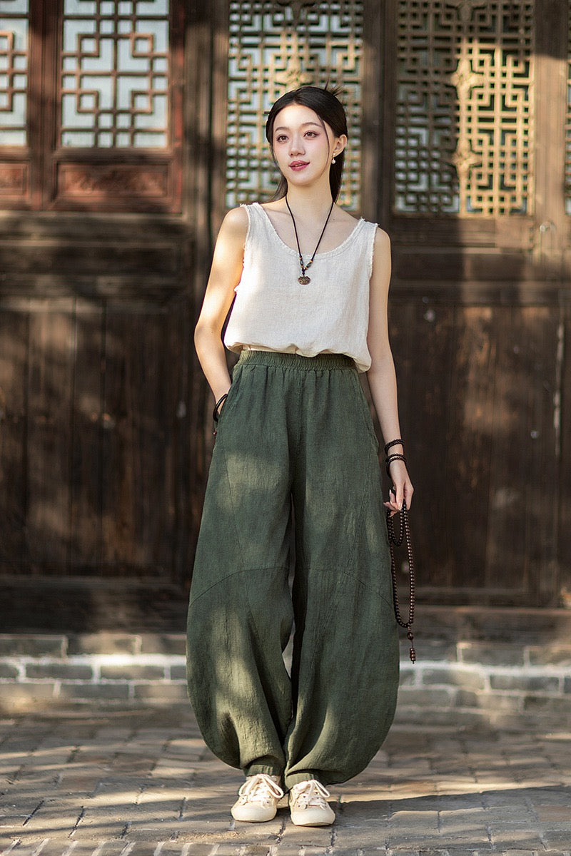 Tao One Tech™ • Cloud Shadow Lantern Meditation Pants • Tech Pockets • Ramie Cotton • Gender Neutral