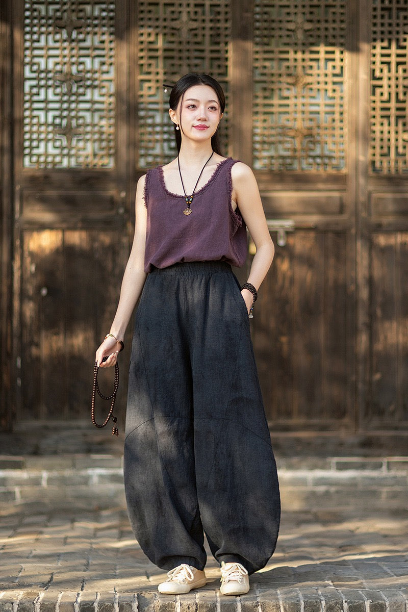 Tao One Tech™ • Cloud Shadow Lantern Meditation Pants • Tech Pockets • Ramie Cotton • Gender Neutral