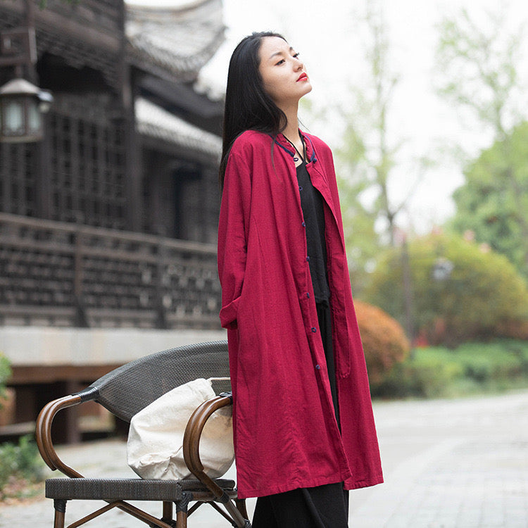The Dao 道 of Zen Contrast Long Shirt Robe • Only a Few Left • Flowy Qi, Breathable Air Flow, Cooling, Sweat Wicking • Sunscreen Layer