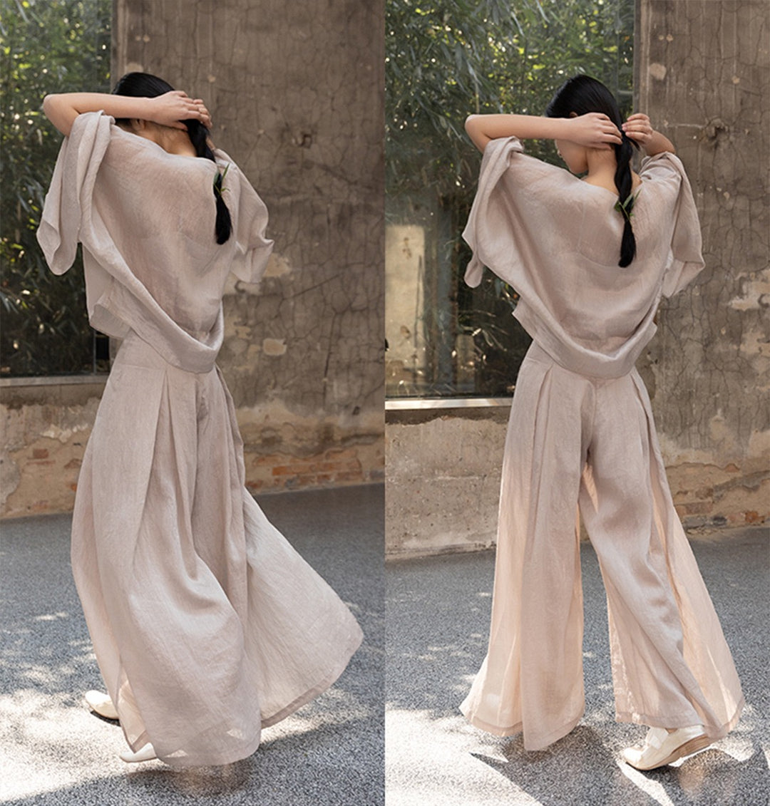 The Dao 道 of Zen Champagne Flow Suit • Elegant Water Sleeves and Drape • Icy Satin • Recycled Materials • Flowy Qi, Breathable, Durable • Add top and pants for full energy flow suit