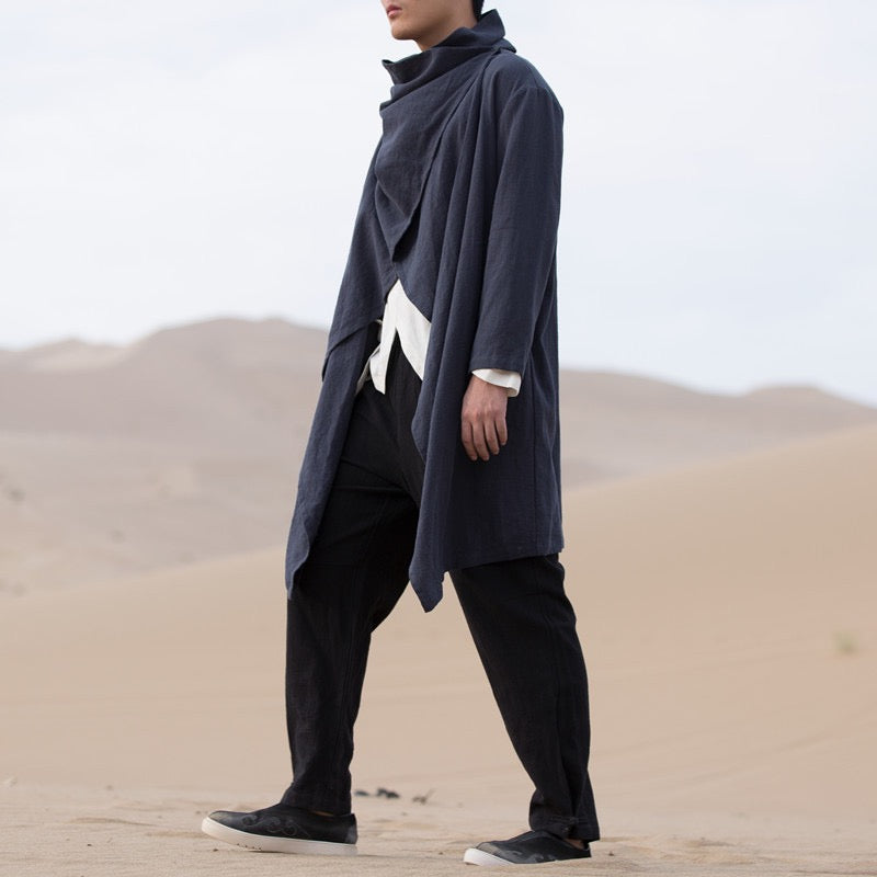 Tao One Tech™ • All-Season Asymmetrical Cloak • Cardigan Jacket • Tech Pockets • Gender Neutral • Cotton Linen