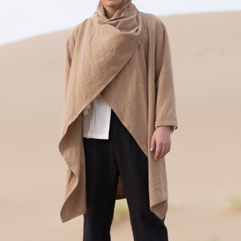 Tao One Tech™ • All-Season Asymmetrical Cloak • Cardigan Jacket • Tech Pockets • Gender Neutral • Cotton Linen