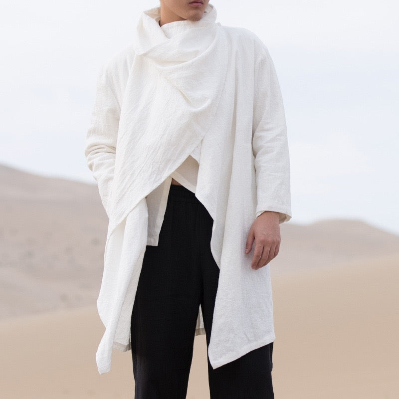 Tao One Tech™ • All-Season Asymmetrical Cloak • Cardigan Jacket • Tech Pockets • Gender Neutral • Cotton Linen