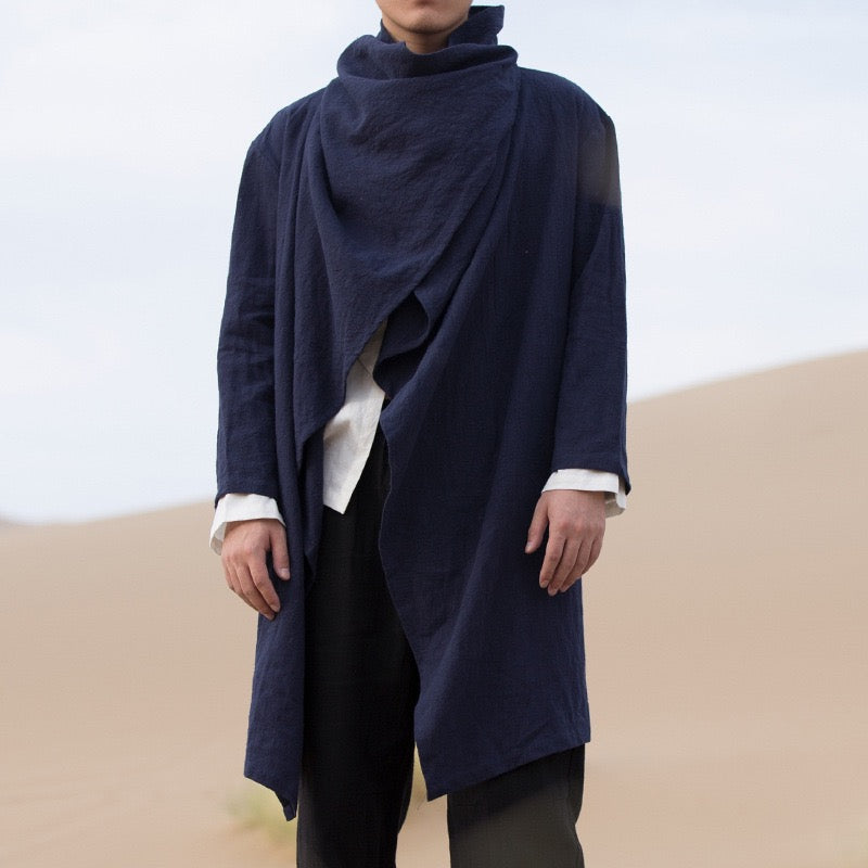 Tao One Tech™ • All-Season Asymmetrical Cloak • Cardigan Jacket • Tech Pockets • Gender Neutral • Cotton Linen