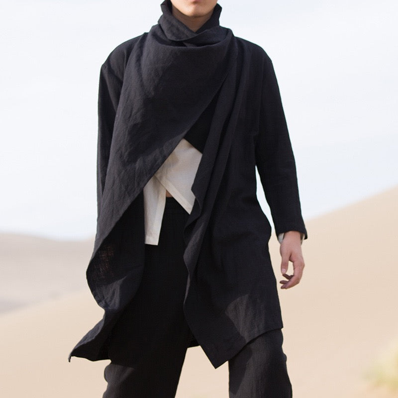 Tao One Tech™ • All-Season Asymmetrical Cloak • Cardigan Jacket • Tech Pockets • Gender Neutral • Cotton Linen