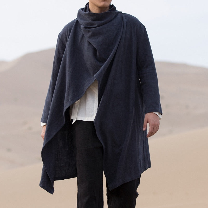 Tao One Tech™ • All-Season Asymmetrical Cloak • Cardigan Jacket • Tech Pockets • Gender Neutral • Cotton Linen