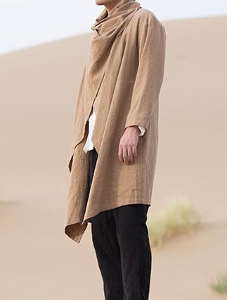 Tao One Tech™ • All-Season Asymmetrical Cloak • Cardigan Jacket • Tech Pockets • Gender Neutral • Cotton Linen