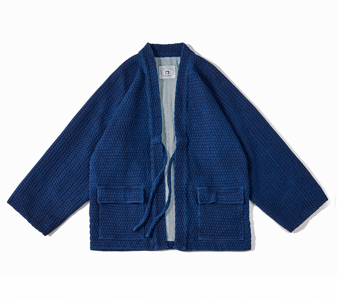 The Dao 道 of Zen Indigo Kimono Robe Jacket • Emperor's Fit and Pockets • Plant-Based Indigo Blue Dye • Thick, Warm, Ancient Style • Limited Edition