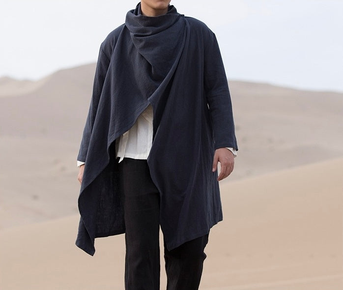 Tao One Tech™ • All-Season Asymmetrical Cloak • Cardigan Jacket • Tech Pockets • Gender Neutral • Cotton Linen