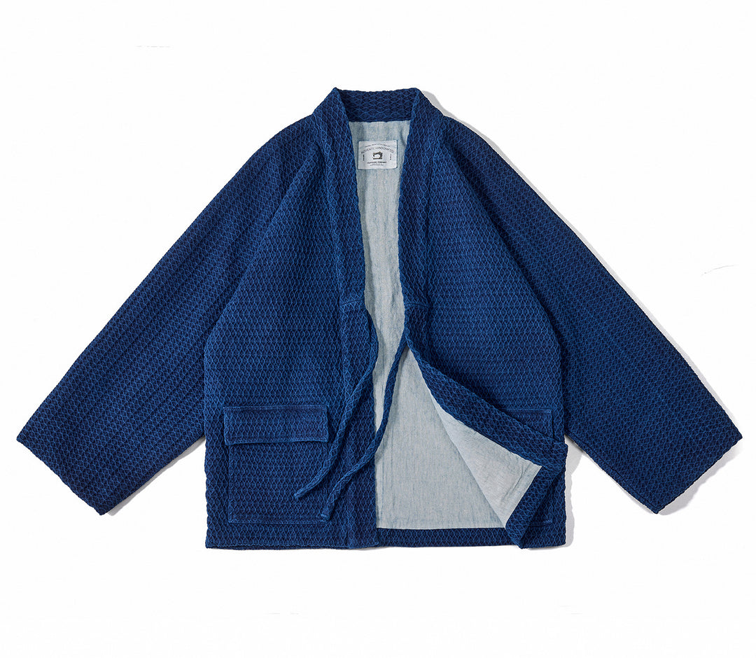 The Dao 道 of Zen Indigo Kimono Robe Jacket • Emperor's Fit and Pockets • Plant-Based Indigo Blue Dye • Thick, Warm, Ancient Style • Limited Edition
