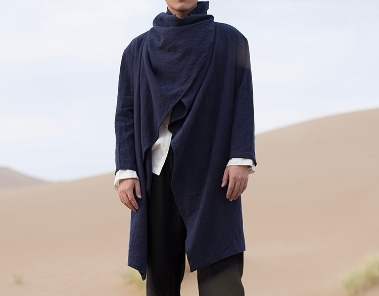 Tao One Tech™ • All-Season Asymmetrical Cloak • Cardigan Jacket • Tech Pockets • Gender Neutral • Cotton Linen