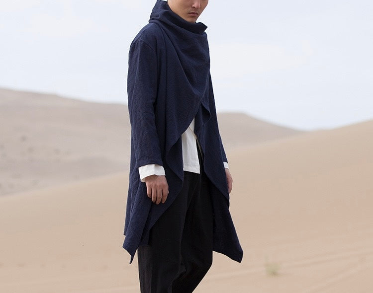 Tao One Tech™ • All-Season Asymmetrical Cloak • Cardigan Jacket • Tech Pockets • Gender Neutral • Cotton Linen