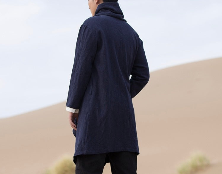 Tao One Tech™ • All-Season Asymmetrical Cloak • Cardigan Jacket • Tech Pockets • Gender Neutral • Cotton Linen