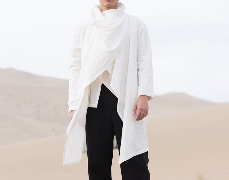 Tao One Tech™ • All-Season Asymmetrical Cloak • Cardigan Jacket • Tech Pockets • Gender Neutral • Cotton Linen