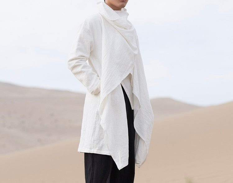 Tao One Tech™ • All-Season Asymmetrical Cloak • Cardigan Jacket • Tech Pockets • Gender Neutral • Cotton Linen