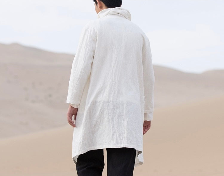 Tao One Tech™ • All-Season Asymmetrical Cloak • Cardigan Jacket • Tech Pockets • Gender Neutral • Cotton Linen