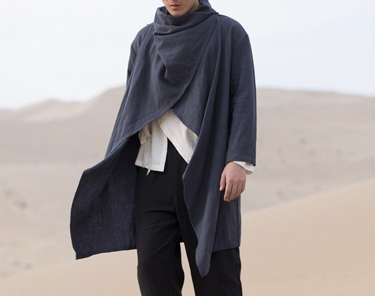 Tao One Tech™ • All-Season Asymmetrical Cloak • Cardigan Jacket • Tech Pockets • Gender Neutral • Cotton Linen