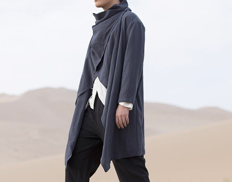 Tao One Tech™ • All-Season Asymmetrical Cloak • Cardigan Jacket • Tech Pockets • Gender Neutral • Cotton Linen
