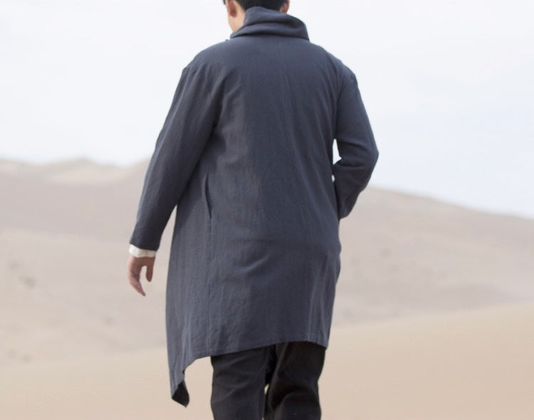 Tao One Tech™ • All-Season Asymmetrical Cloak • Cardigan Jacket • Tech Pockets • Gender Neutral • Cotton Linen