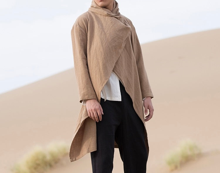 Tao One Tech™ • All-Season Asymmetrical Cloak • Cardigan Jacket • Tech Pockets • Gender Neutral • Cotton Linen