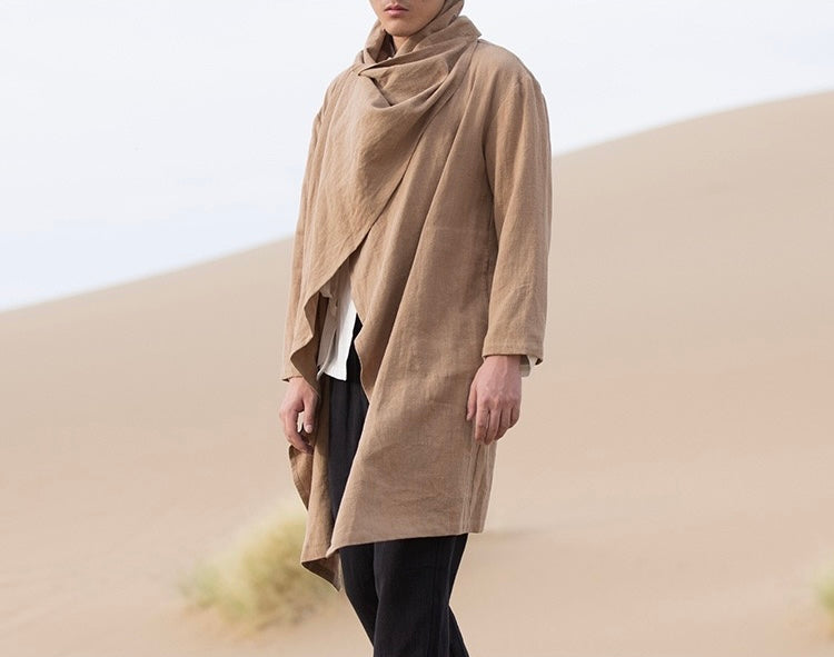 Tao One Tech™ • All-Season Asymmetrical Cloak • Cardigan Jacket • Tech Pockets • Gender Neutral • Cotton Linen