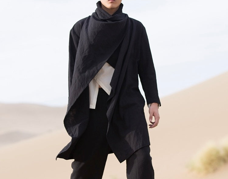 Tao One Tech™ • All-Season Asymmetrical Cloak • Cardigan Jacket • Tech Pockets • Gender Neutral • Cotton Linen