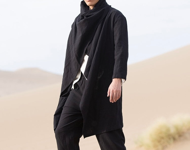 Tao One Tech™ • All-Season Asymmetrical Cloak • Cardigan Jacket • Tech Pockets • Gender Neutral • Cotton Linen