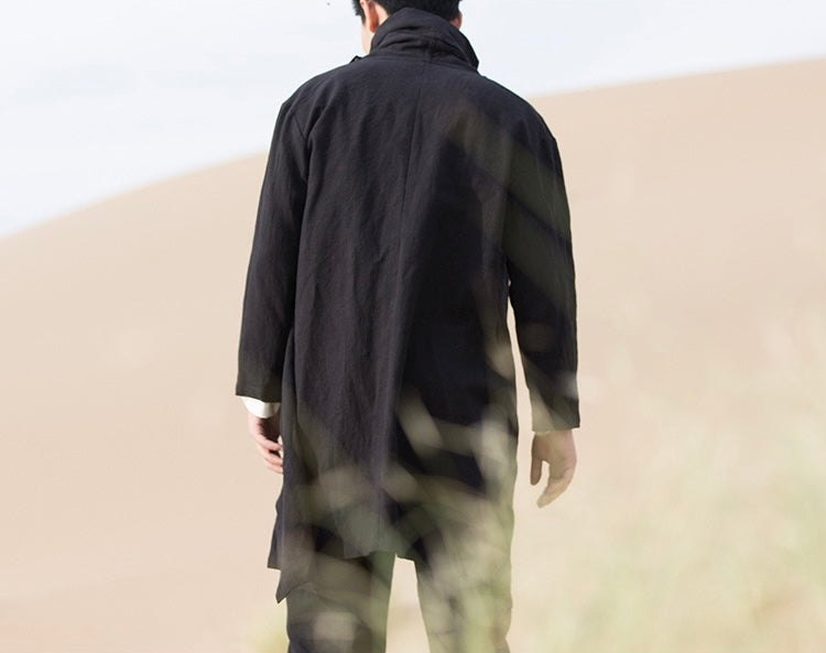 Tao One Tech™ • All-Season Asymmetrical Cloak • Cardigan Jacket • Tech Pockets • Gender Neutral • Cotton Linen