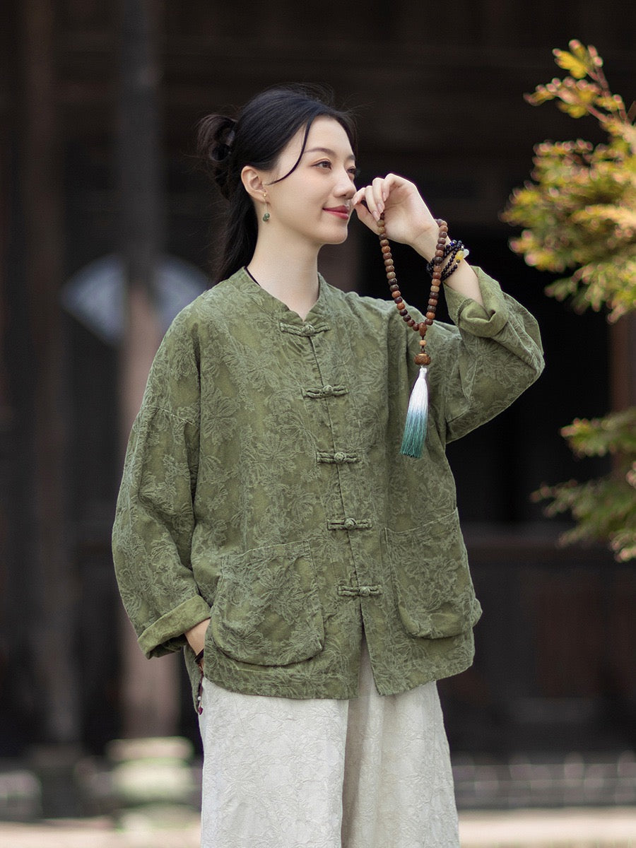 Tao One Tech™ • Yin–Yang Floral Jacquard Qigong Flow Pants • Tech Pockets • Cotton Linen