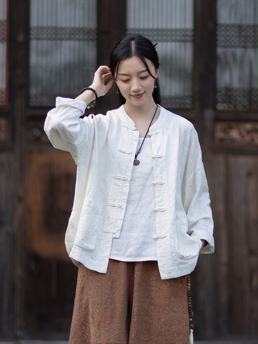 Tao One Tech™ • Yin–Yang Floral Jacquard Qigong Flow Pants • Tech Pockets • Cotton Linen