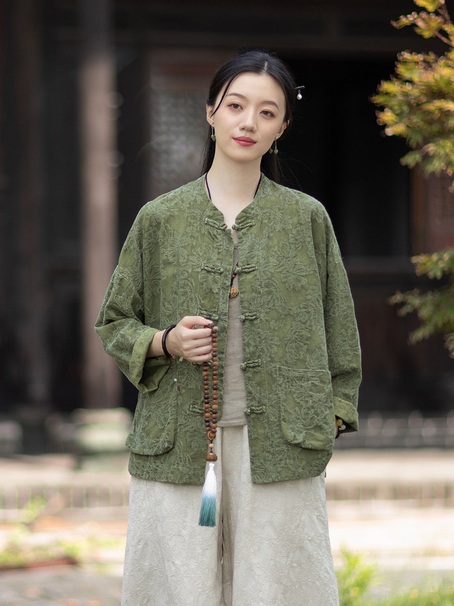 Tao One Tech™ • Yin–Yang Floral Jacquard Qigong Flow Pants • Tech Pockets • Cotton Linen