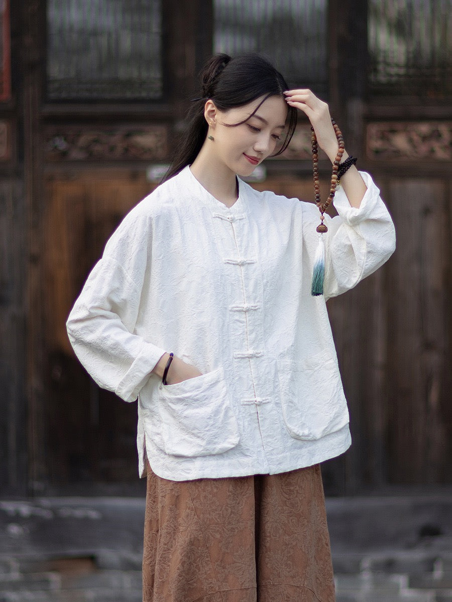 Tao One Tech™ • Yin–Yang Floral Jacquard Qigong Flow Pants • Tech Pockets • Cotton Linen