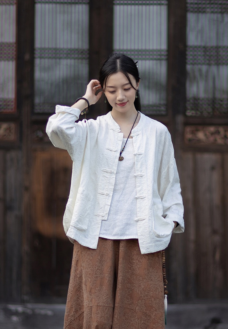 Tao One Tech™ • Yin–Yang Floral Jacquard Qigong Flow Pants • Tech Pockets • Cotton Linen