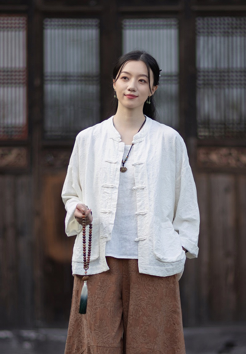 Tao One Tech™ • Yin–Yang Floral Jacquard Qigong Flow Pants • Tech Pockets • Cotton Linen