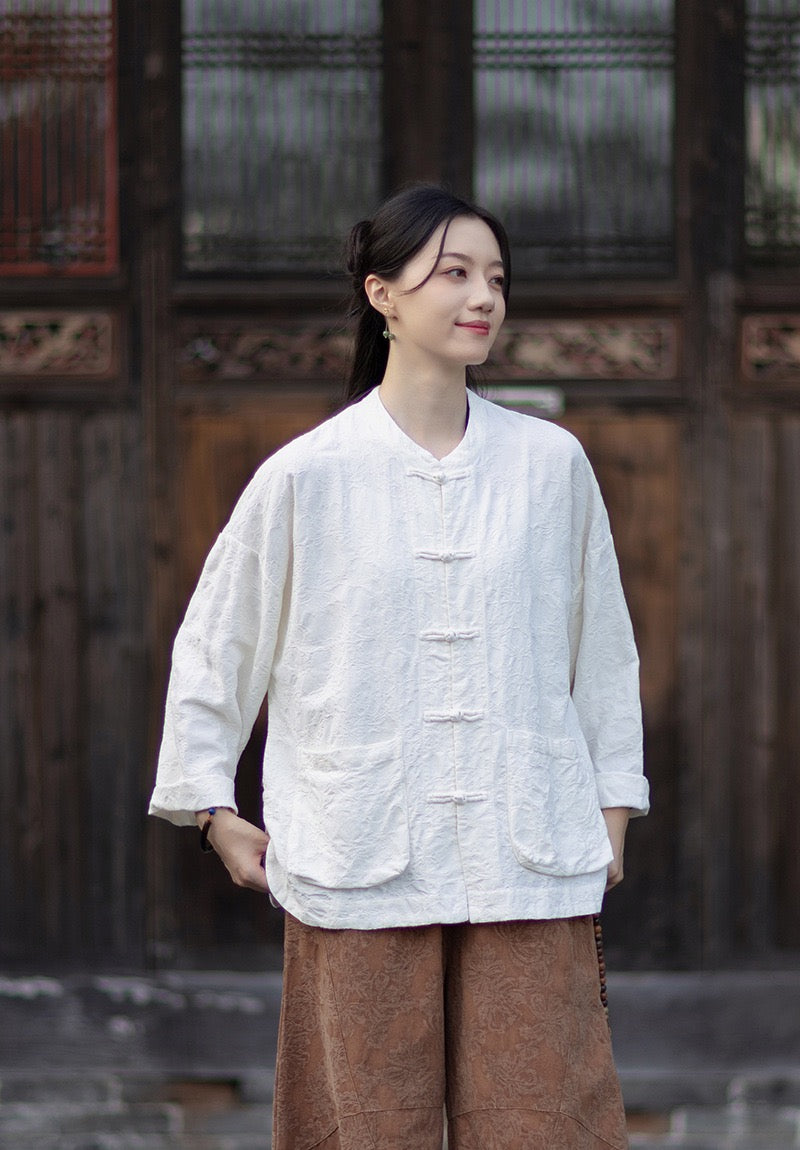 Tao One Tech™ • Yin–Yang Floral Jacquard Qigong Flow Pants • Tech Pockets • Cotton Linen