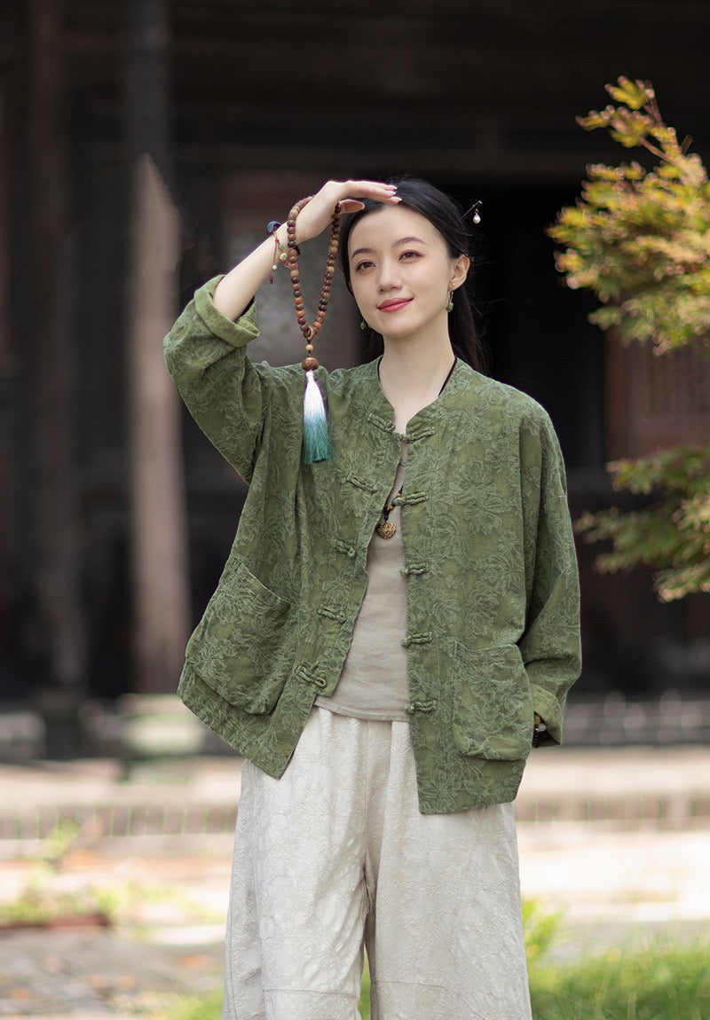 Tao One Tech™ • Yin–Yang Floral Jacquard Qigong Flow Pants • Tech Pockets • Cotton Linen