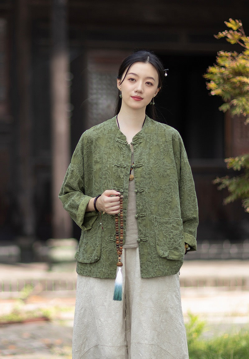 Tao One Tech™ • Yin–Yang Floral Jacquard Qigong Flow Pants • Tech Pockets • Cotton Linen