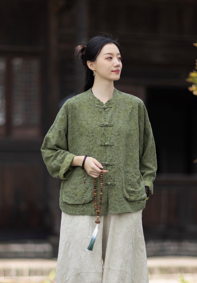 Tao One Tech™ • Yin–Yang Floral Jacquard Qigong Flow Pants • Tech Pockets • Cotton Linen