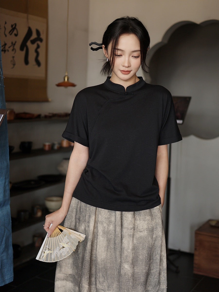 Tao One Tech™ • Lotus Flow Qigong Tea Shirt • Tencel Cotton Linen