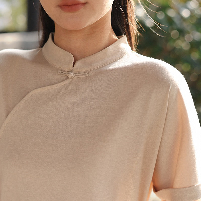 Tao One Tech™ • Lotus Flow Qigong Tea Shirt • Tencel Cotton Linen
