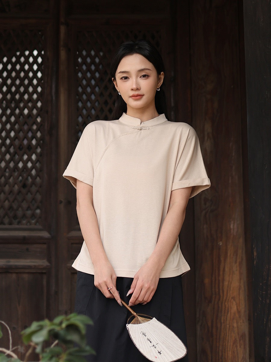 Tao One Tech™ • Lotus Flow Qigong Tea Shirt • Tencel Cotton Linen
