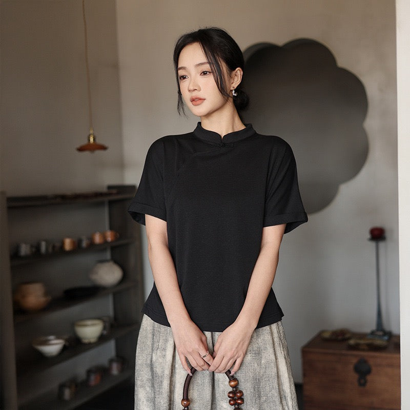 Tao One Tech™ • Lotus Flow Qigong Tea Shirt • Tencel Cotton Linen
