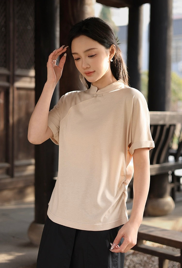 Tao One Tech™ • Lotus Flow Qigong Tea Shirt • Tencel Cotton Linen