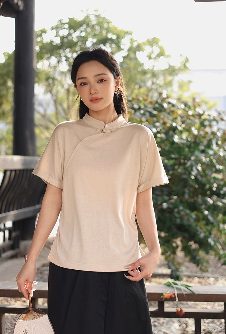 Tao One Tech™ • Lotus Flow Qigong Tea Shirt • Tencel Cotton Linen