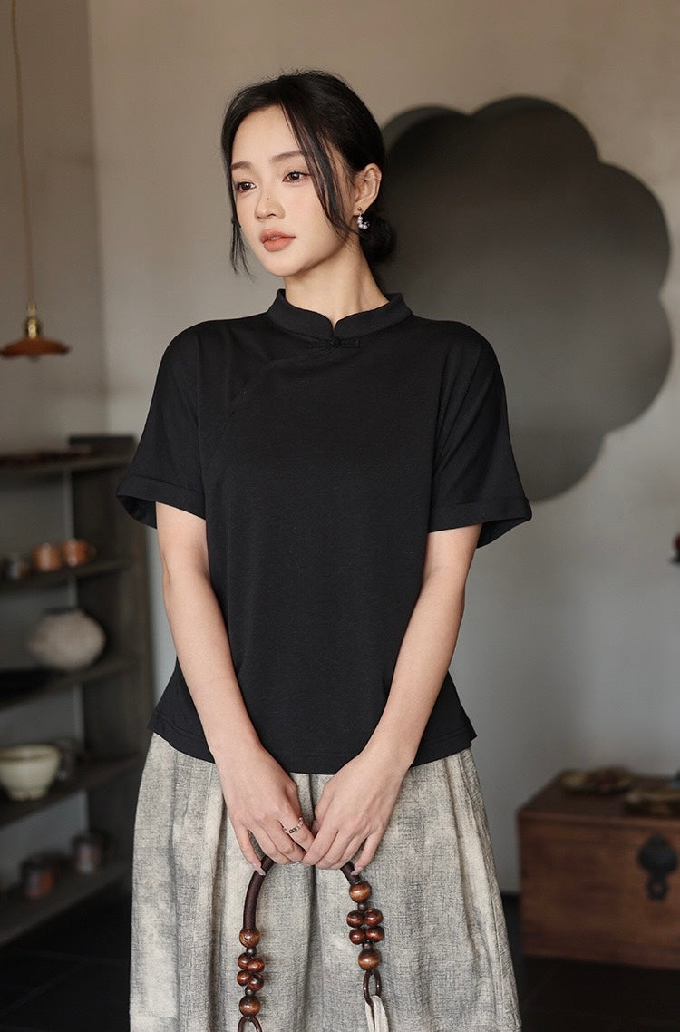 Tao One Tech™ • Lotus Flow Qigong Tea Shirt • Tencel Cotton Linen