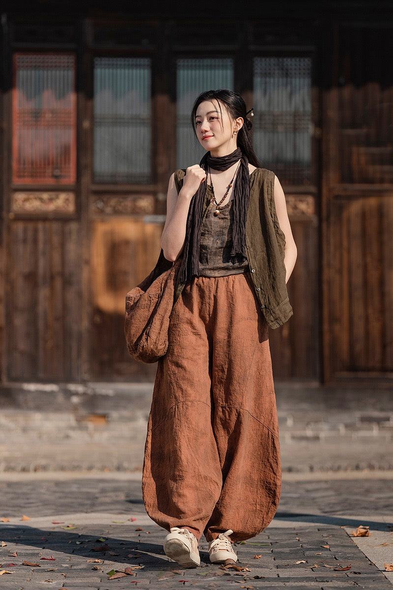 Tao One Tech™ • Cloud Shadow Lantern Meditation Pants • Tech Pockets • Ramie Cotton • Gender Neutral