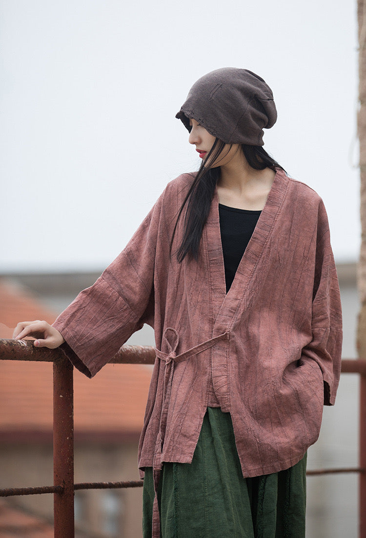 The Dao 道 of Zen Art Flow Kimono • Tie Dye Folds • Pockets • Ramie Linen Sunscreen Layer • Flowy Qi, Breathable, Durable