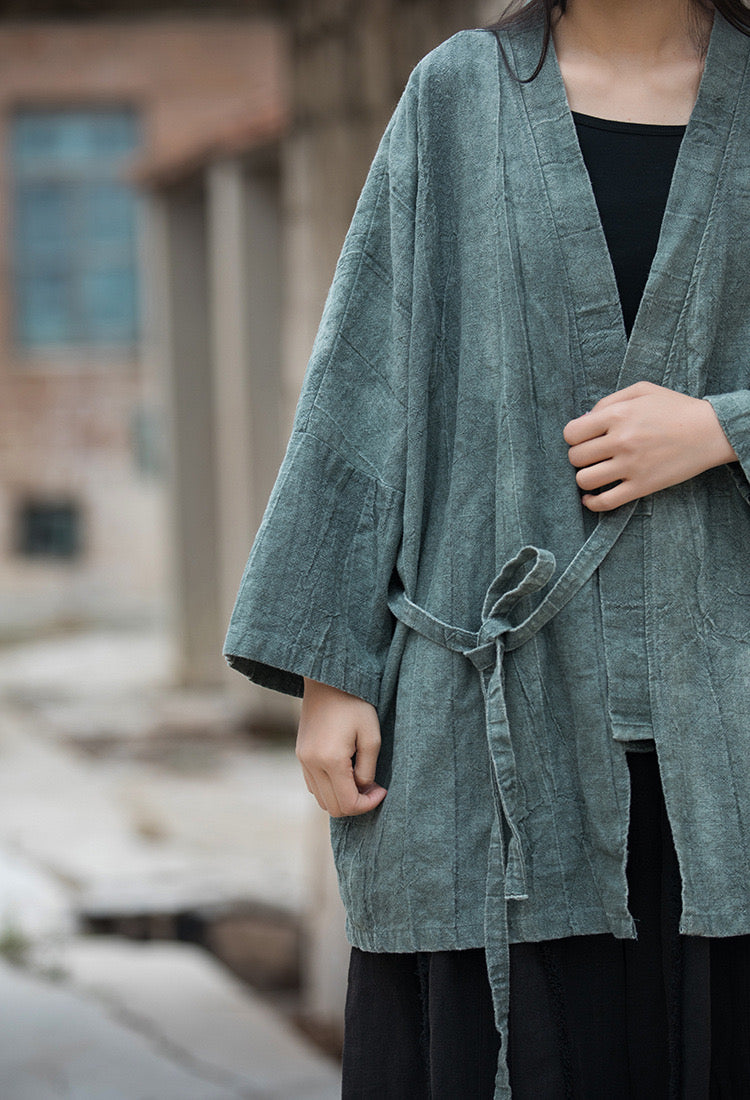The Dao 道 of Zen Art Flow Kimono • Tie Dye Folds • Pockets • Ramie Linen Sunscreen Layer • Flowy Qi, Breathable, Durable